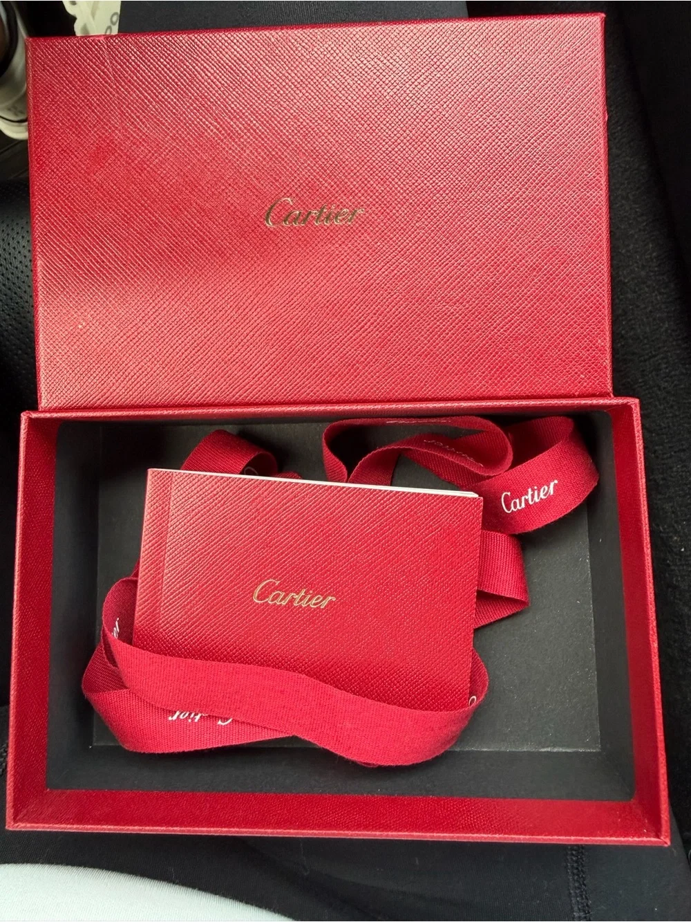 Cartier Red Leather Card Case with Gold Detailing
